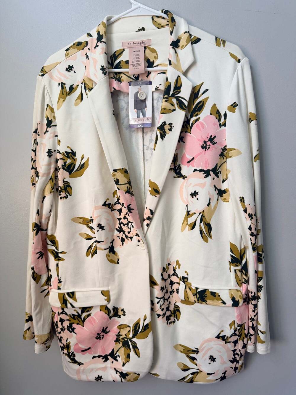 NWT Philosophy Republic Clothing Floral Blazer Jacket Off-White Pink XXL